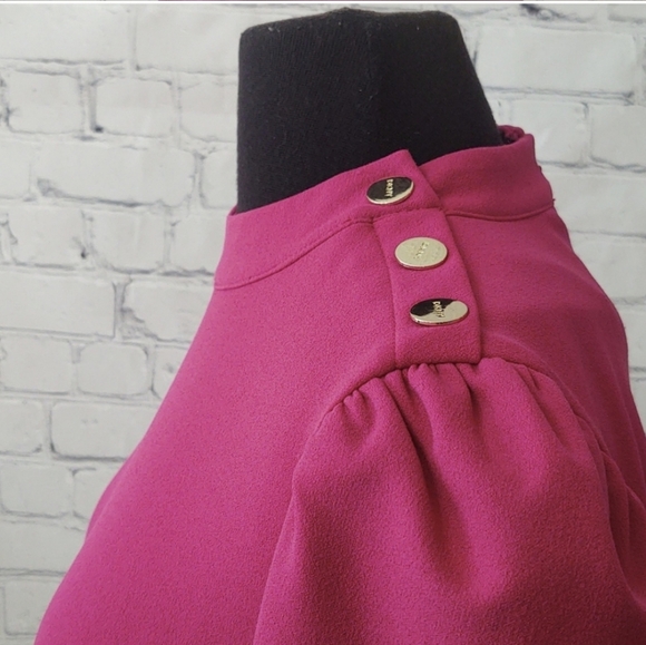 DKNY Size 8 Pink Puff Sleeve Pleated Shift Dress - Picture 9 of 11